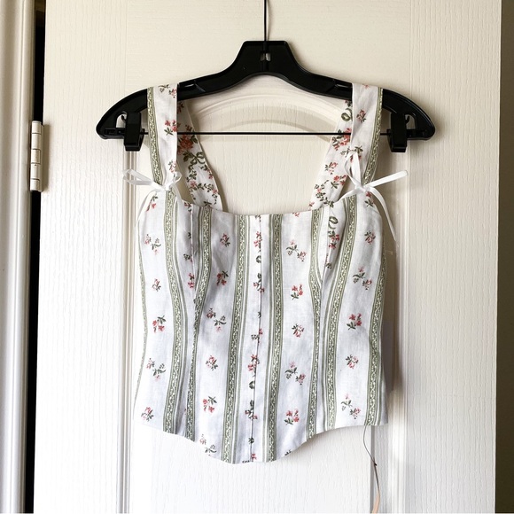 Reformation Tops - Reformation Top Minton Linen Floral Bustier Smocked Ribbon Prairie Heath 0 NWT